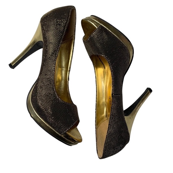 Rampage women's black and gold peep toe heels, 7.5 - Picture 2 of 13